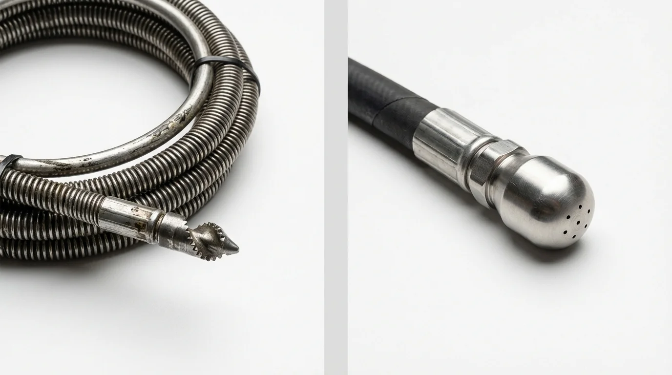 Drain snake cable and hydro jetting nozzle used for drain cleaning in Black Mountain, NC