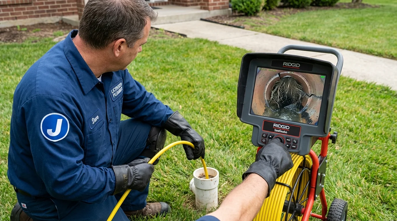 Sewer camera inspection being performed by Johns Plumbing LLC in Black Mountain
